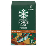 Starbucks House Blend ground coffee 18 oz—balanced aroma for any brew method.