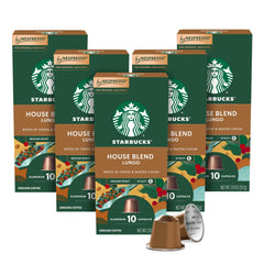 Starbucks House Blend Nespresso capsules close-up highlighting aluminum packaging for freshness