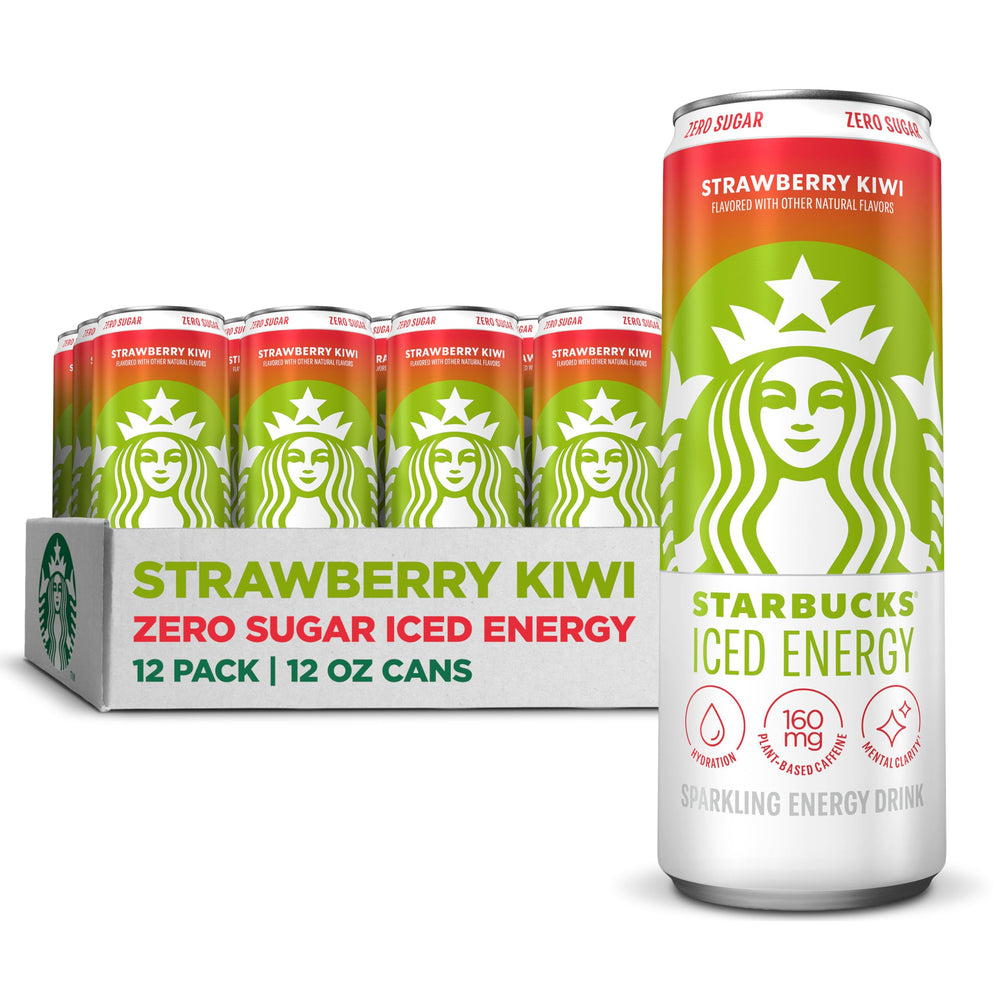 Starbucks Iced Energy Strawberry Kiwi can front view highlighting refreshing hydration