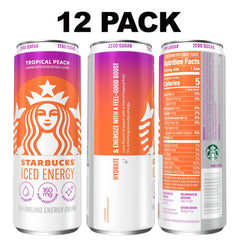 Starbucks Iced Energy Tropical Peach pour into glass, ready for quick refreshment.