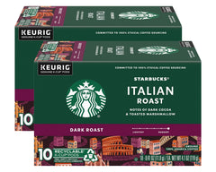 Starbucks Italian Roast K-Cup pods in box front for at-home brewing