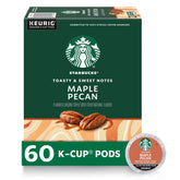 Starbucks Maple Pecan flavored K-Cup pods showcasing rich aroma for home brewing.