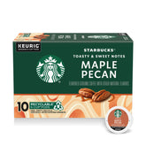 Starbucks Maple Pecan flavored K-Cup pods in a box ideal for cozy mornings.