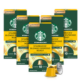 Starbucks Nespresso OriginalLine Blonde pods pack closeup for fresh, balanced espresso flavor