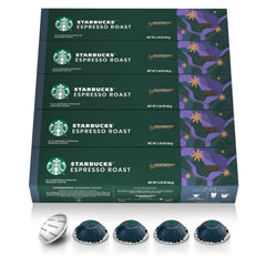 Starbucks by Nespresso Vertuo dark roast pods for 1.35 oz espressos at home.