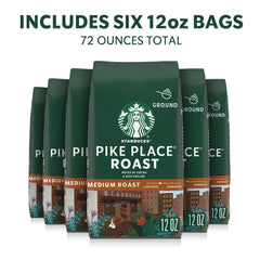 Close-up of Starbucks Pike Place Roast coffee beans showing cocoa and praline hints.