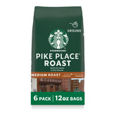 Starbucks Pike Place Roast ground coffee six-pack for balanced mornings.