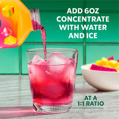 Starbucks Refreshers concentrate being mixed with sparkling water for a bubbly, fruity twist.