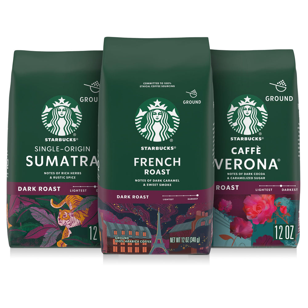 Starbucks Sumatra 12oz bag showing rich body and herbal notes for bold mornings.