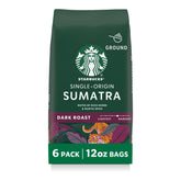 Starbucks Sumatra dark roast bags on a kitchen counter ready for brewing