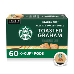 Starbucks Toasted Graham K-Cup pods box front for quick morning brews.