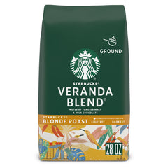 Starbucks Veranda Blend ground coffee 28oz bag for mellow mornings.