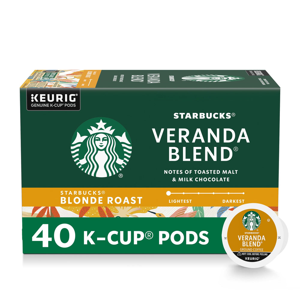 Starbucks Veranda Blend K-Cup box on counter ready for quick morning brew.