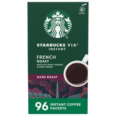 Starbucks VIA French Roast packets front view for a quick, flavorful morning ritual.