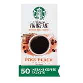 Starbucks VIA Pike Place packets on a table for quick, café-quality coffee at home