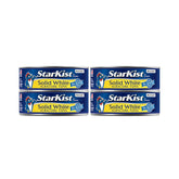 StarKist solid white albacore tuna in water four-pack on pantry shelf, ideal for quick meals.