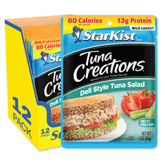 StarKist Tuna Creations Deli Style Tuna Salad pouch front view, convenient ready-to-eat protein.