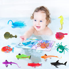 Staroud rubber sea creatures set with no holes for easy cleaning.