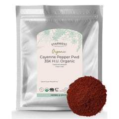 Starwest Botanicals cayenne pepper powder 35k HU front packaging ready for pantry use