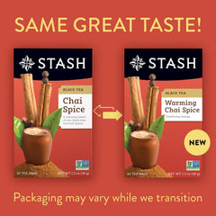 Stash Tea Golden Turmeric Chai box delivers warm inviting aroma