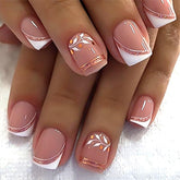 Stbisen French Press On Nails Short Square nude with white tip, ideal for daily wear