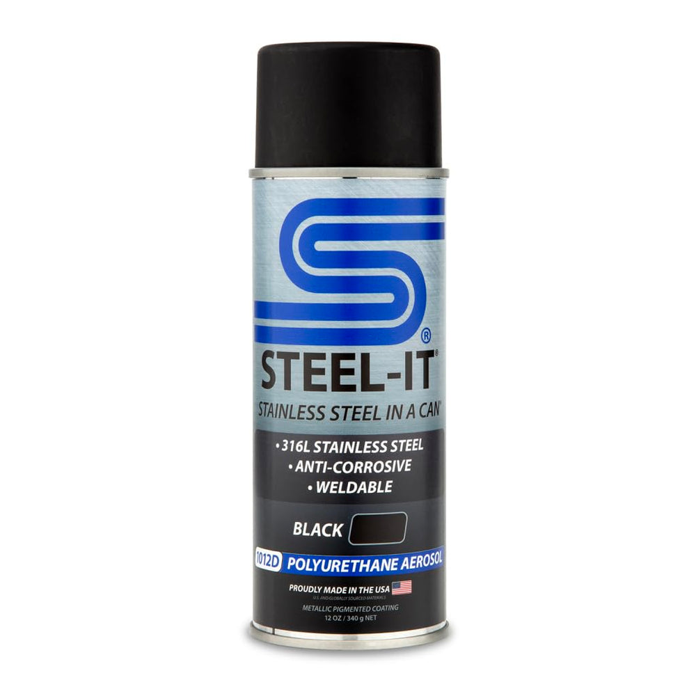 Steel-It 1012D black aerosol can for quick and even metal coating