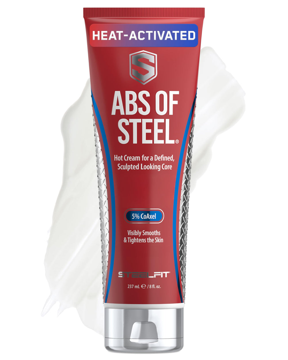 SteelFit Abs of Steel cream packaging shown for daily use and defined routines