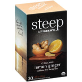 Bigelow Steep Organic Lemon Ginger Tea box for on-the-go flavor.
