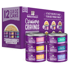 Stella & Chewy’s Carnivore Cravings Savory Shreds can pour broth for hydration and flavor.