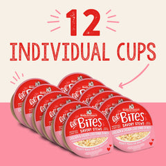 Lil Bites Stews chicken cup close-up showing shredded meat texture and protein.
