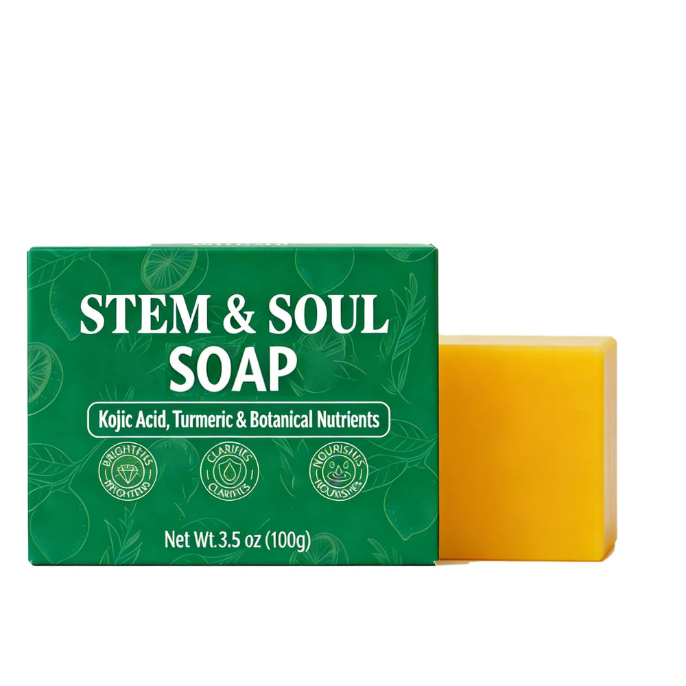 Stem and Soul turmeric lemon soap bar packaging highlights premium cleansing for daily skin care