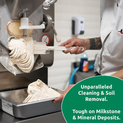 Descaler for soft-serve and ice machines reduces mineral deposits.