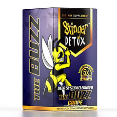 Stinger Detox Buzz grape glass showing a refreshing detox drink.