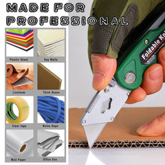 Stino Pro folding knife features quick-change blade system for safe swaps.