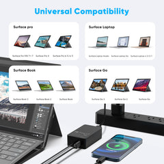 STLIERT 65W Surface Pro charger side view with cable neatly coiled for portability
