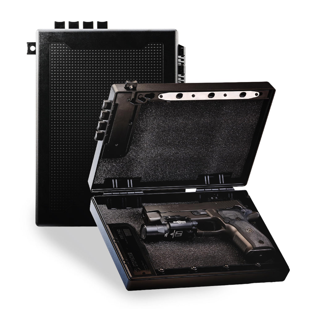 StopBox USA Pro full-size exterior view for secure handgun storage on the go.