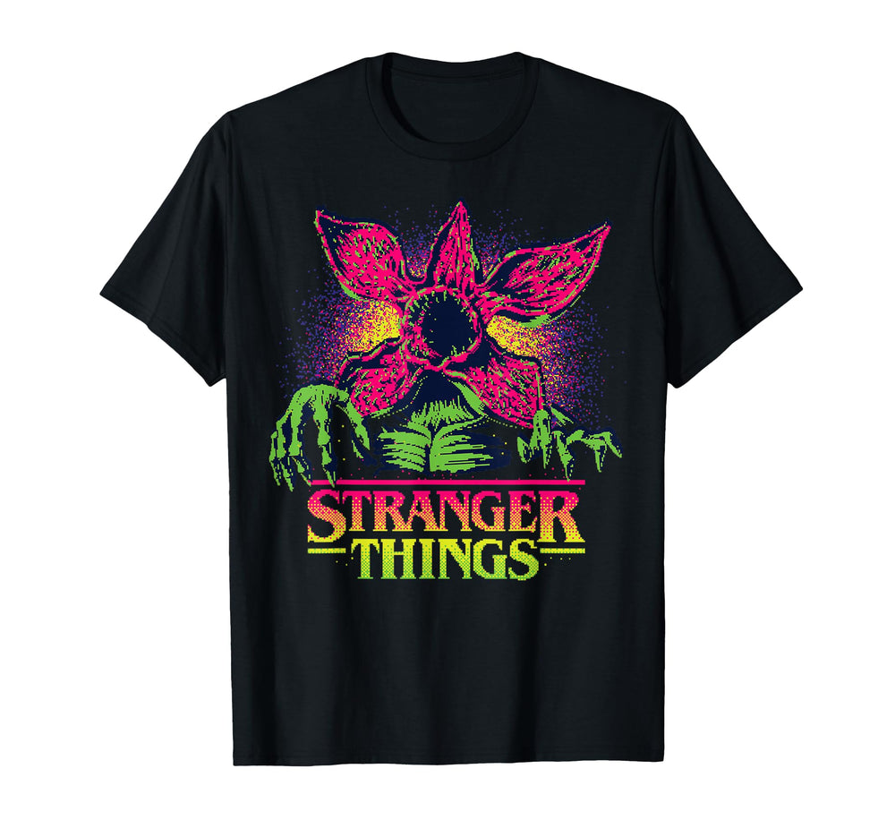 Stranger Things Season 5 Demogorgon t-shirt with retro video game art, ideal for fan events