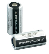 Streamlight 85175 two-pack CR123A batteries powering flashlights with reliable longevity.