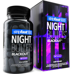 stripfast5000 Night Bullets bottle on nightstand supports a restful overnight routine.