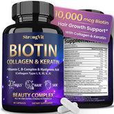 StrongVit Biotin Hyaluronic Acid capsules for hair support and skin glow.