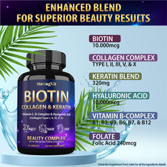 StrongVit collagen-keratin capsules promoting hair strength and nail resilience.
