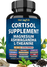 StrongVit cortisol supplements bottle front showing stress support label
