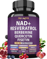 StrongVit NAD Resveratrol bottle for daily wellness support.