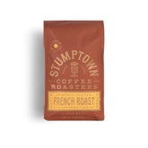 Stumptown French Roast organic whole bean bag ready for grinding and brewing.