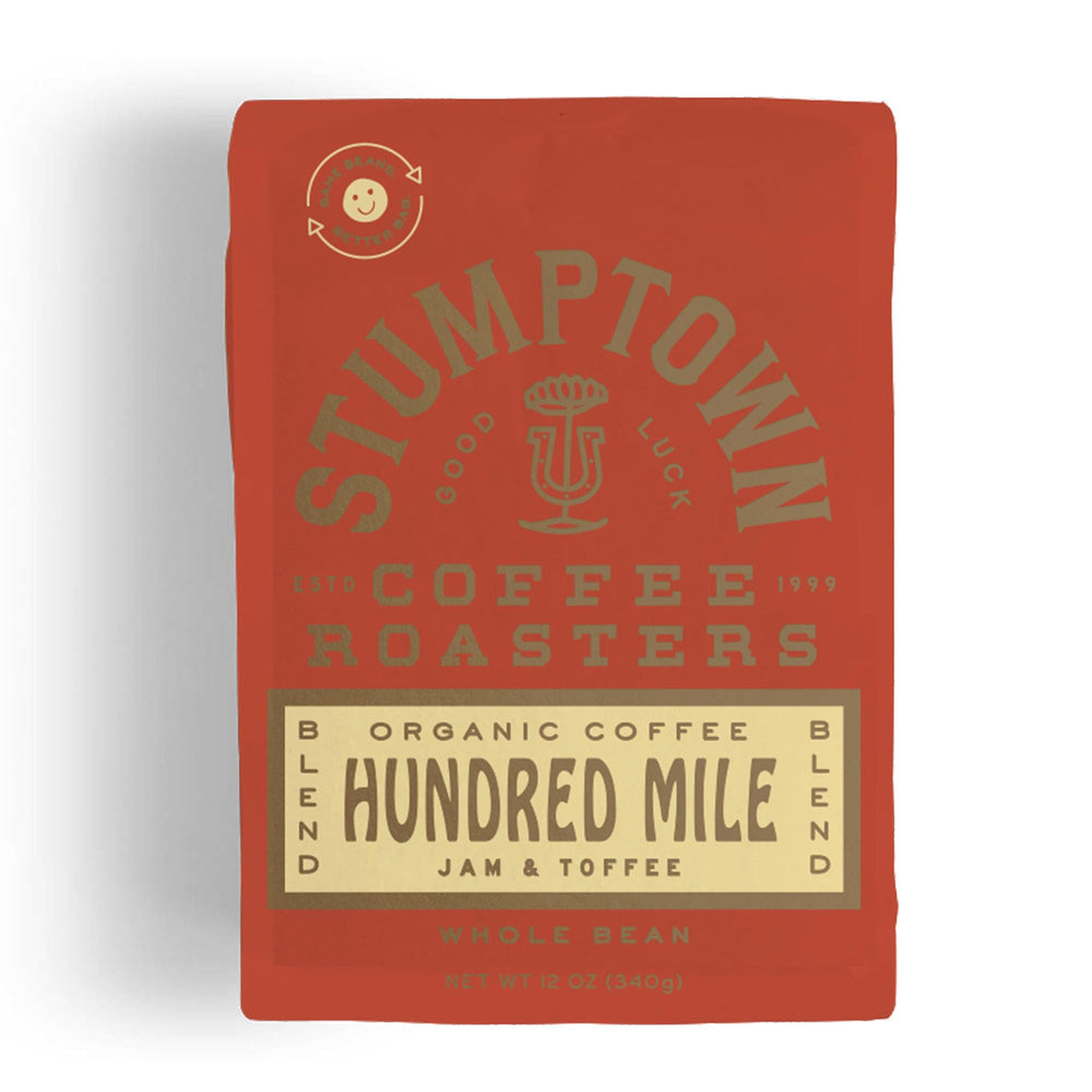 Stumptown Hundred Mile organic coffee bag front, ideal for your daily morning ritual.