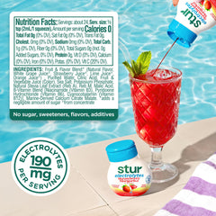 Stur real-fruit-extract closeup highlights natural color from vegetable-dyes.