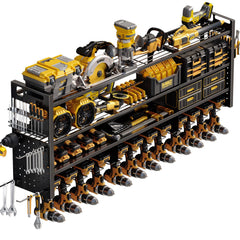 STURDIFLOW wall-mounted 49-inch tool organizer keeps large tools within easy reach.