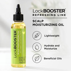Style Factor LockBOOSTER bottle blends peppermint and tea tree oils for refreshing scalp care.