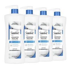 Suave Advanced Healing hand and body lotion bottle front, highlighting ceramides for deep hydration.