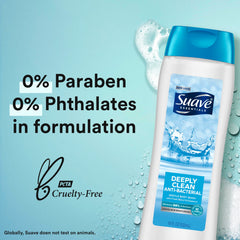 Close-up of the Suave Deeply Clean label shows parabens-free formulation.